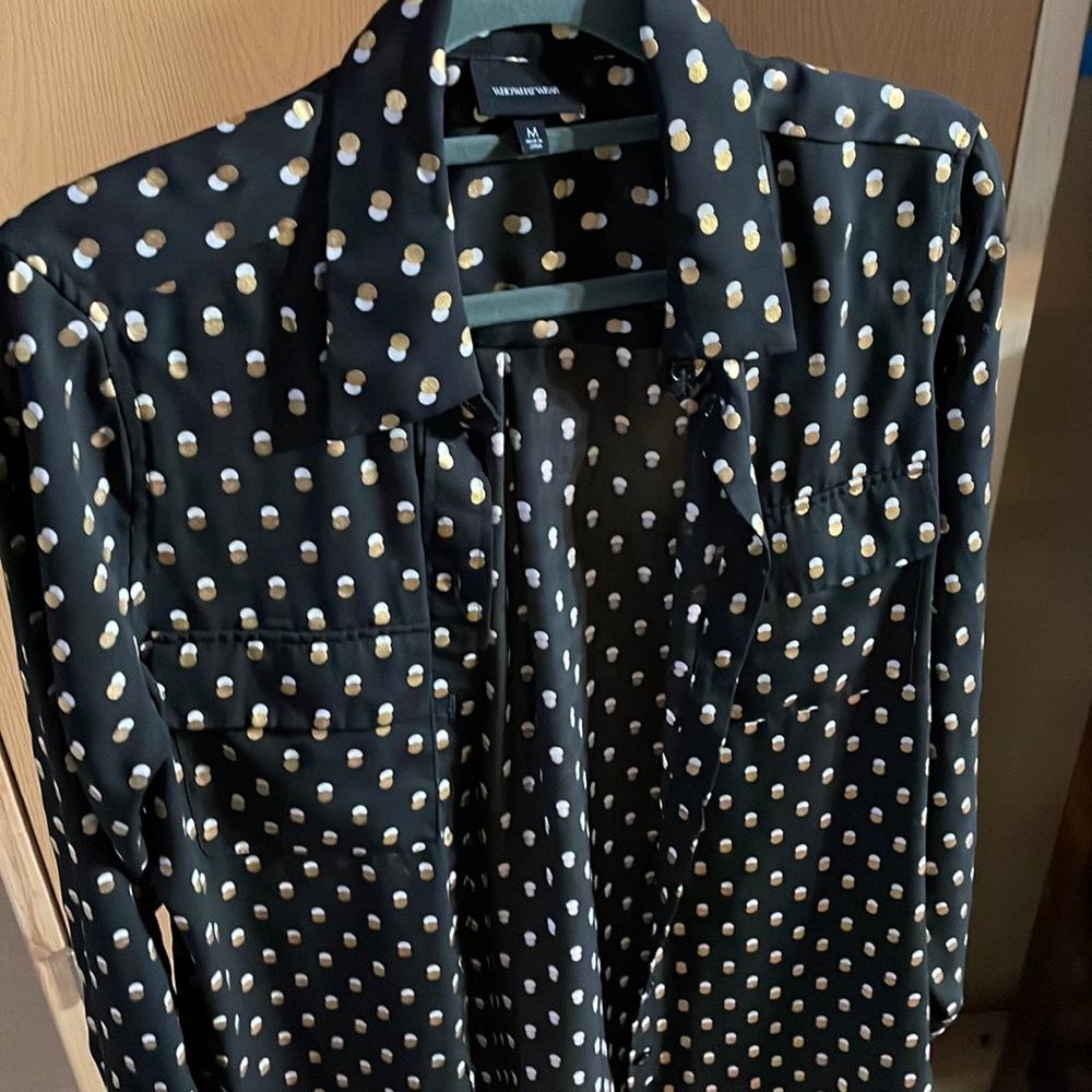 Sheer black polka dot long sleeve blouse
